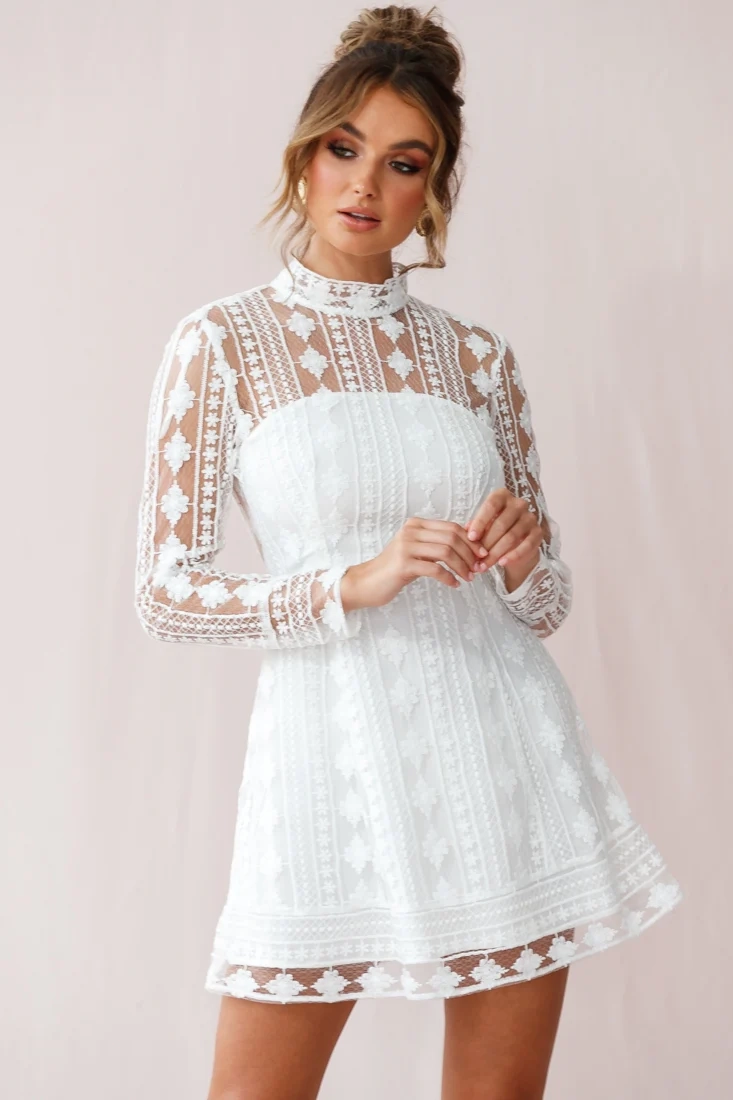 Amelia Lace Overlay Peek A Boo Dress White