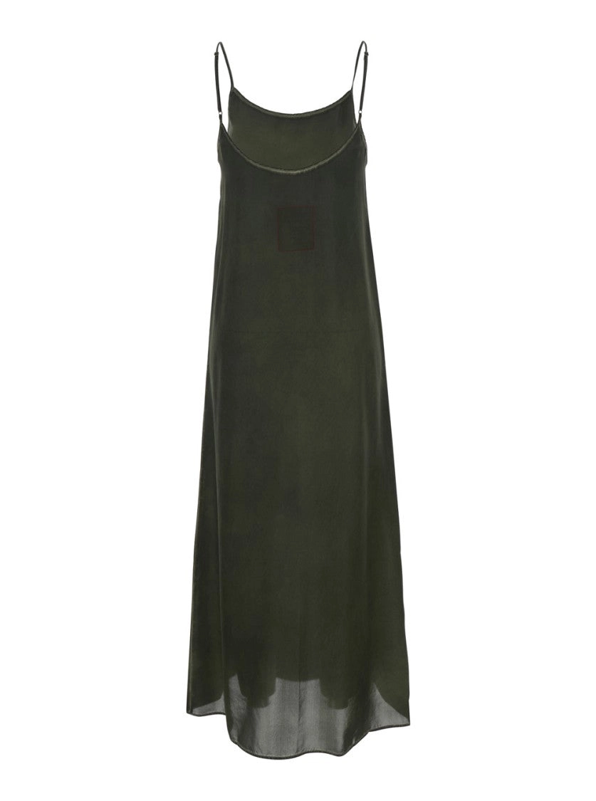 'Anaya' Green Long Dress With Adjustable Spaghetti Straps