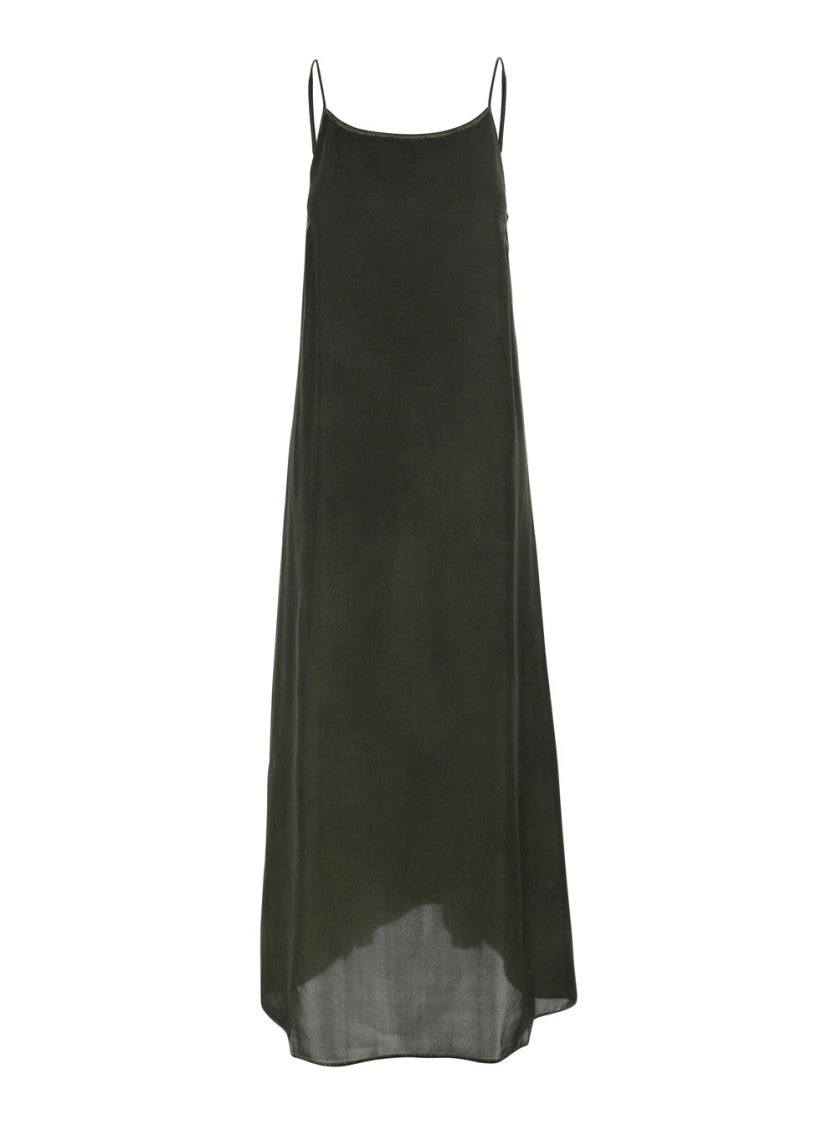 'Anaya' Green Long Dress With Adjustable Spaghetti Straps