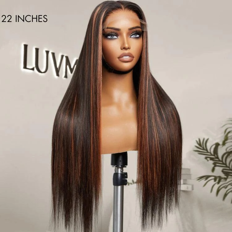 Exclusive Sale | Elegant Copper Ombre Highlights Loose Body Wave / Silky Straight Glueless 5x5 Closure Lace Wig Breathable Cap