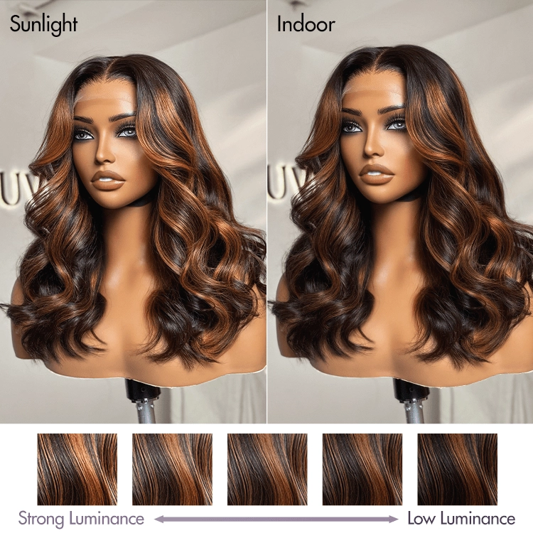 Exclusive Sale | Elegant Copper Ombre Highlights Loose Body Wave / Silky Straight Glueless 5x5 Closure Lace Wig Breathable Cap