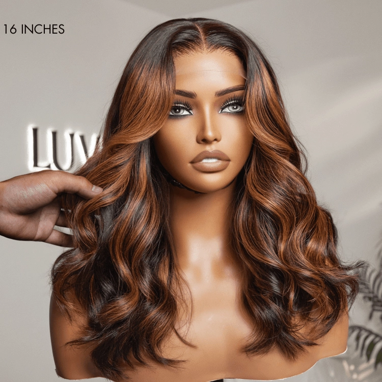 Exclusive Sale | Elegant Copper Ombre Highlights Loose Body Wave / Silky Straight Glueless 5x5 Closure Lace Wig Breathable Cap