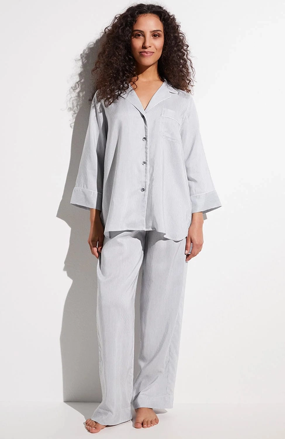 Feminine Stripes Pajama Cropped Set