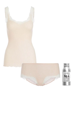 Maude Prive Cotton Lace Tank, Hipster and Silk Wash Gift Set