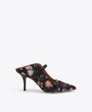 Maureen 70 Black Floral Grosgrain Heeled Mules