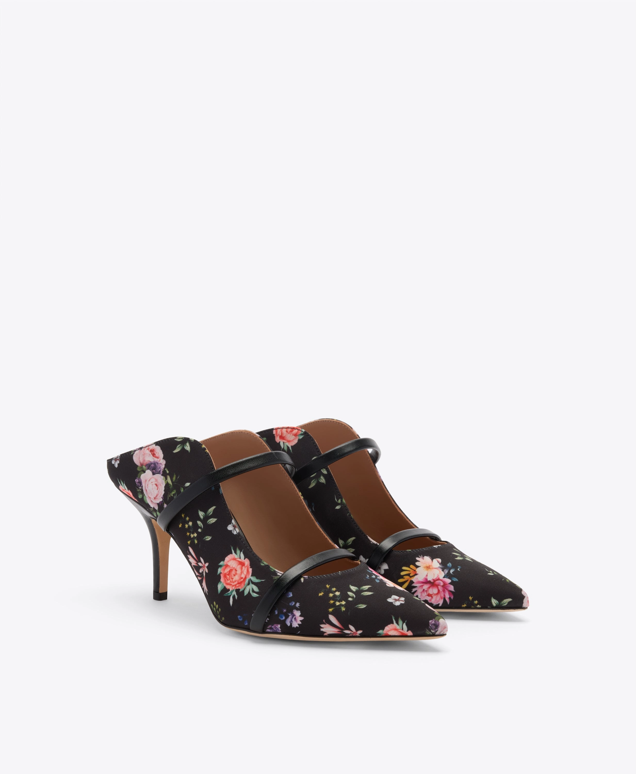 Maureen 70 Black Floral Grosgrain Heeled Mules