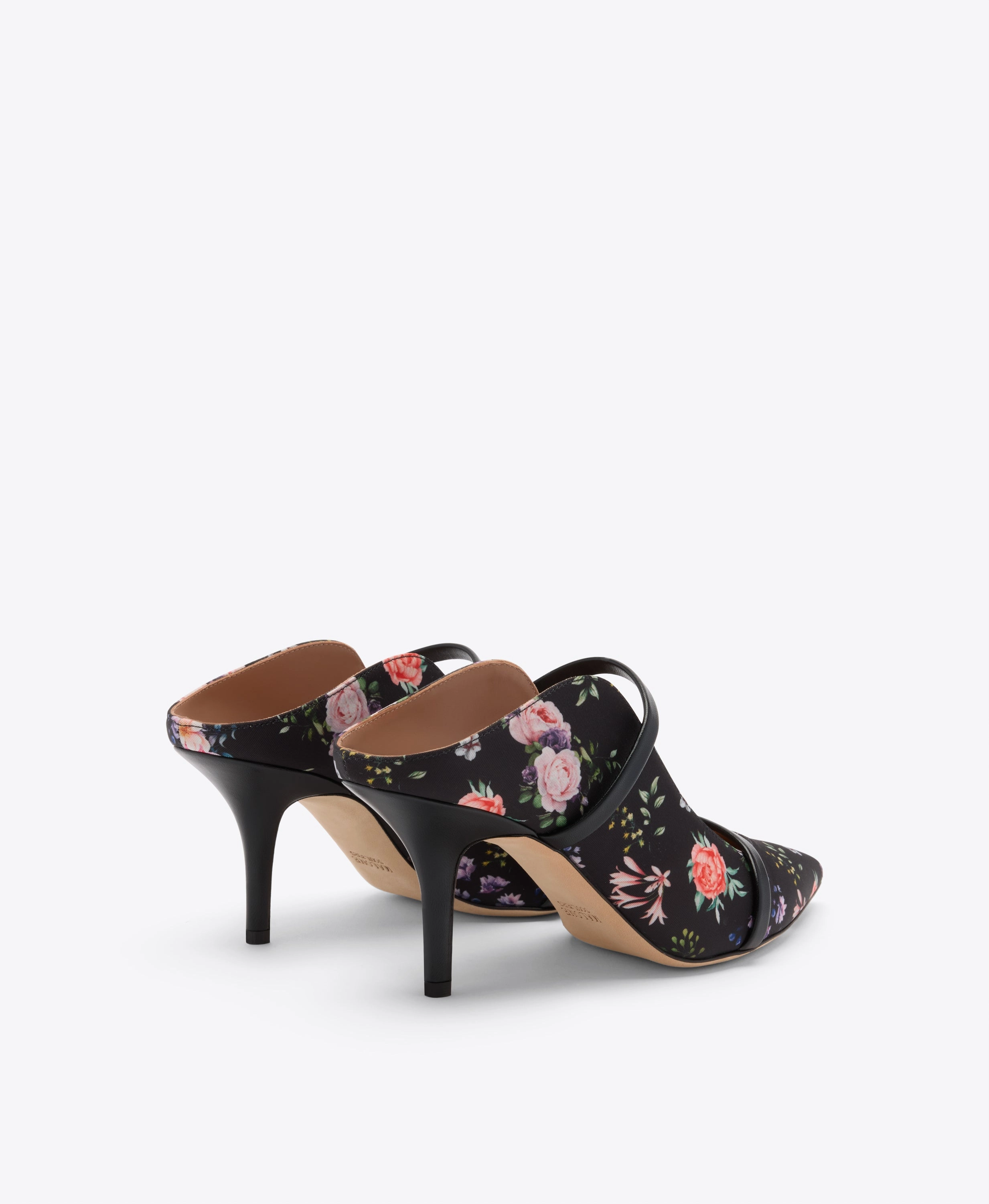 Maureen 70 Black Floral Grosgrain Heeled Mules