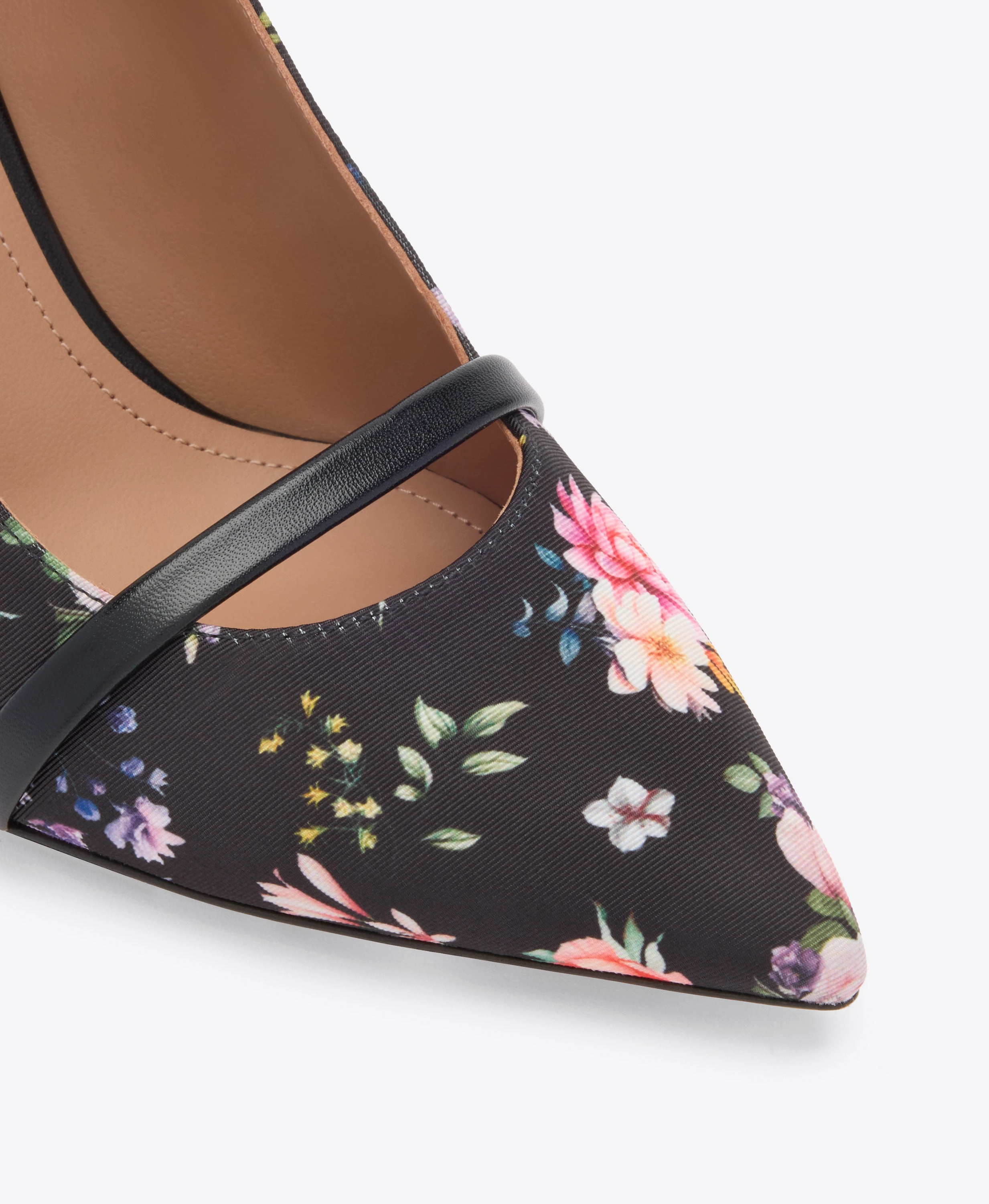 Maureen 70 Black Floral Grosgrain Heeled Mules