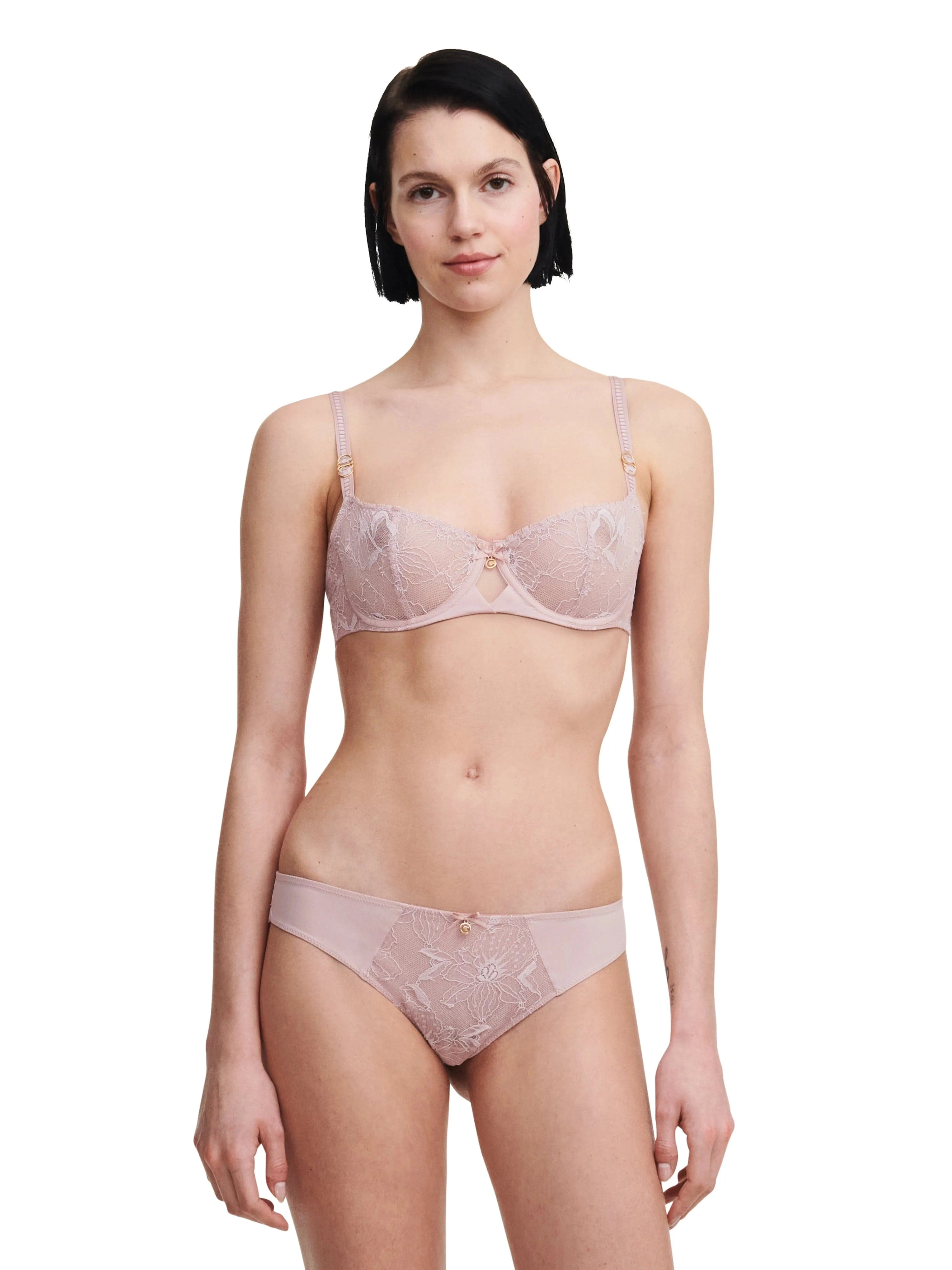 Orchids Half-Cup Balcony Bra and Tanga Set