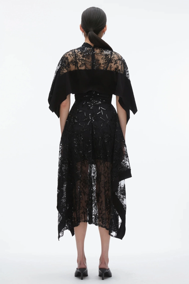 Sequin Lace Flounce Dress