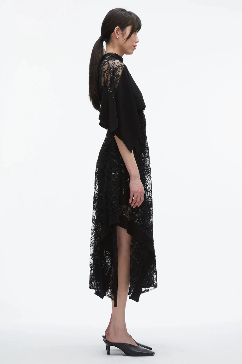 Sequin Lace Flounce Dress