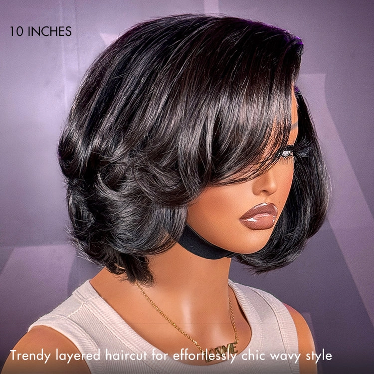 Special Deal | Chic & Natural Layered Bob Wig Ear-to-Ear Wide T Lace Glueless Human Hair Wig Pre-Cut Lace