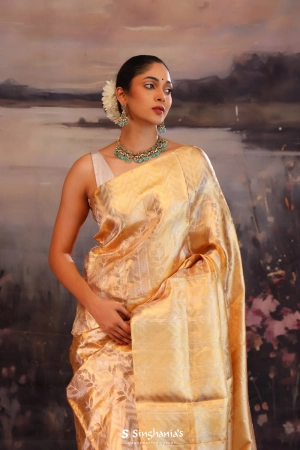 Sunset Gold Floral Kanjivaram Silk Saree