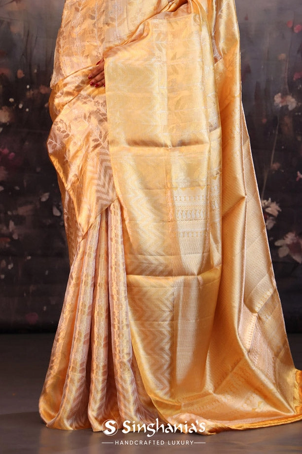 Sunset Gold Floral Kanjivaram Silk Saree
