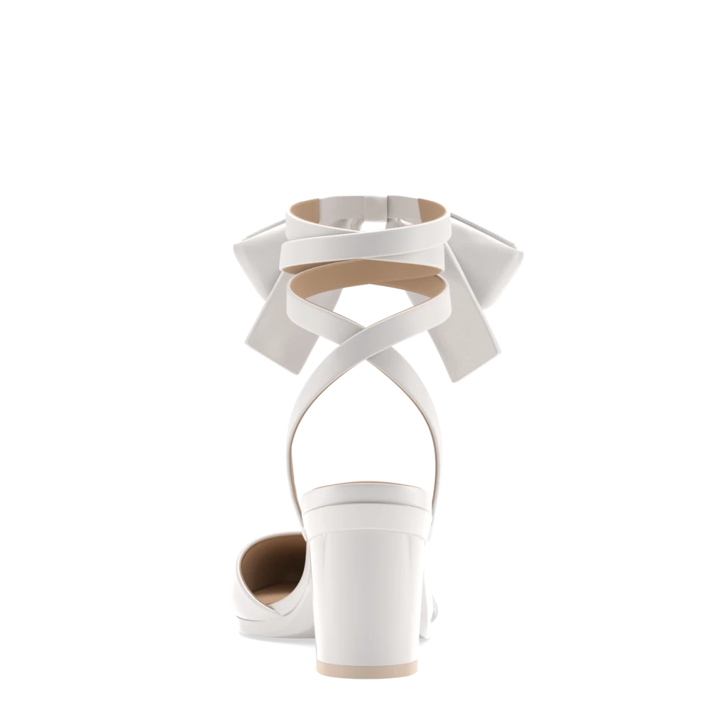 The D'Orsay - White Satin Bow   Block Heel Kit 3 White - FINAL SALE