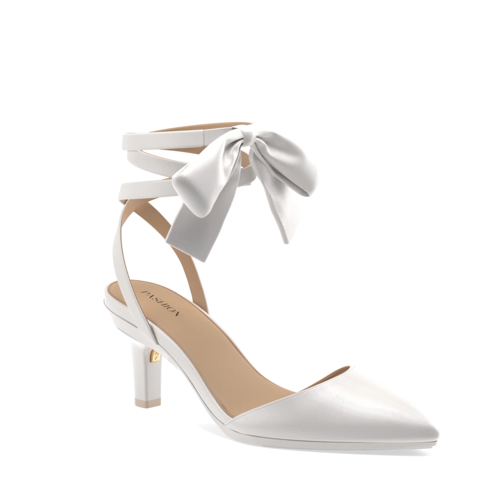 The D'Orsay - White Satin Bow   Stiletto Heel Kit 3 White - FINAL SALE