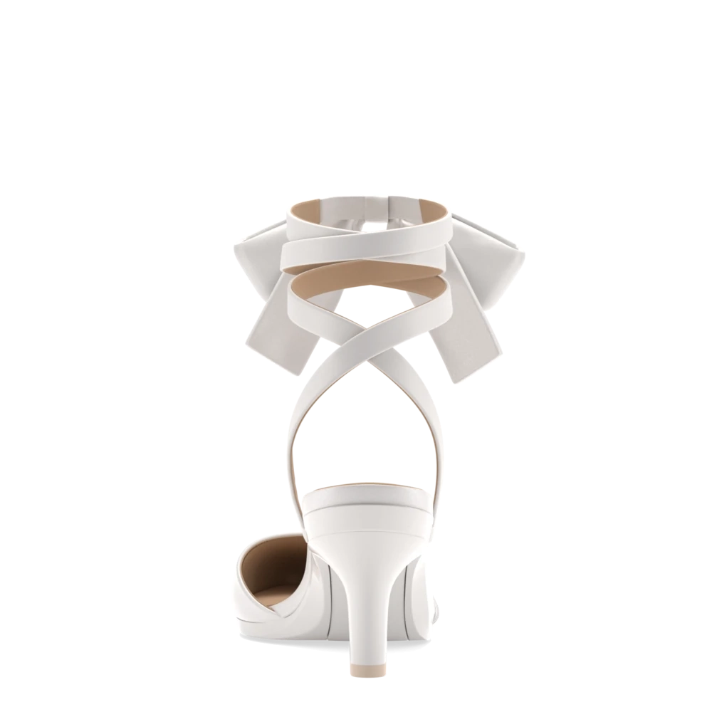 The D'Orsay - White Satin Bow   Stiletto Heel Kit 3 White - FINAL SALE