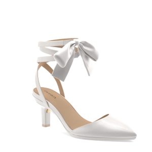 The D'Orsay - White Satin Bow   Stiletto Heel Kit 3 White - FINAL SALE