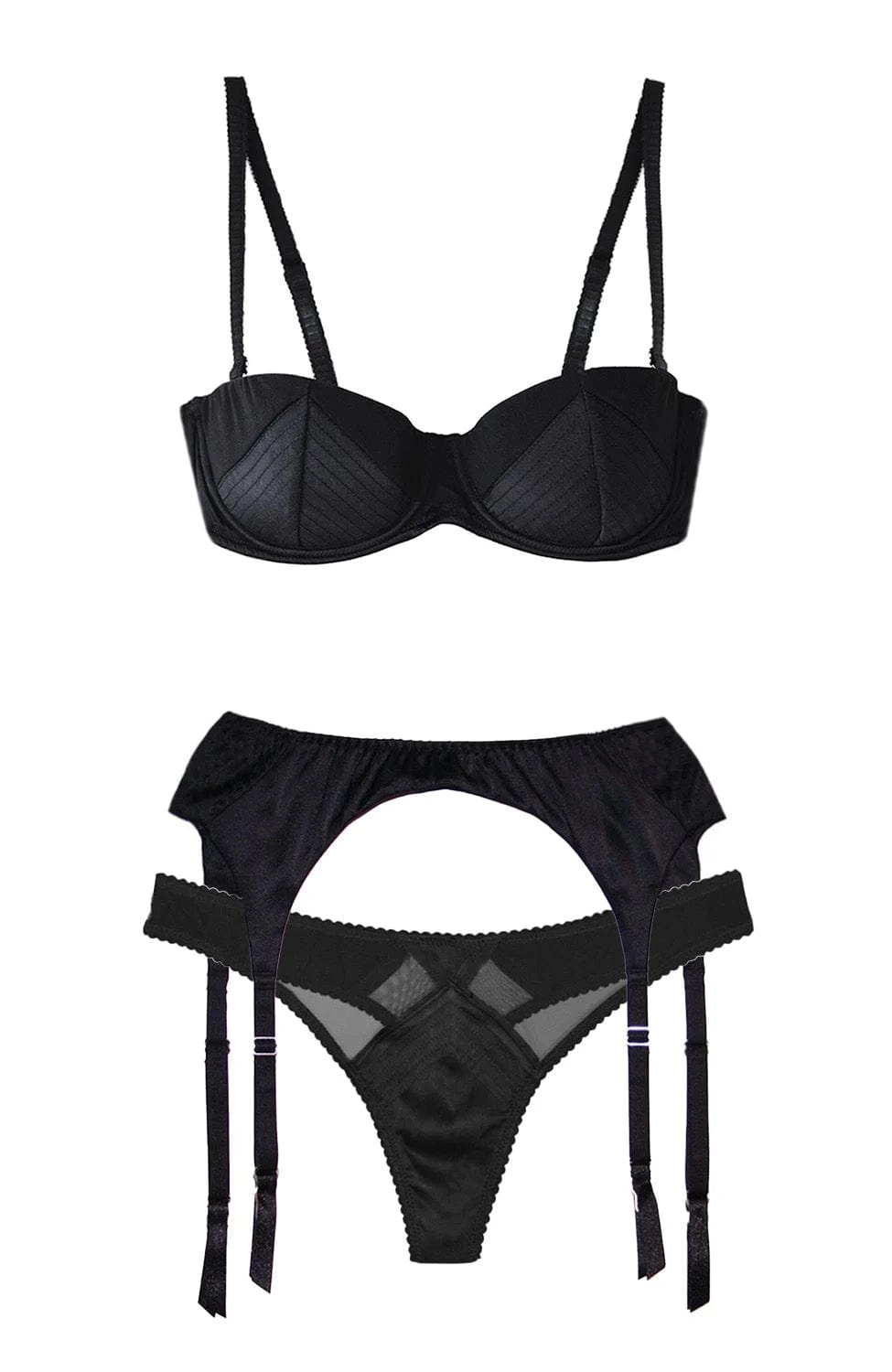 Top Stitch Convertible Bra, Garter Belt and Thong Set