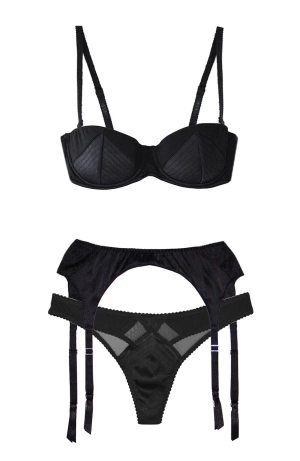 Top Stitch Convertible Bra, Garter Belt and Thong Set