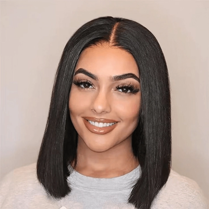 Tuneful 13x4 Short Human Hair Lace Frontal 150% Density Straight Bob Wigs Bogo Deal