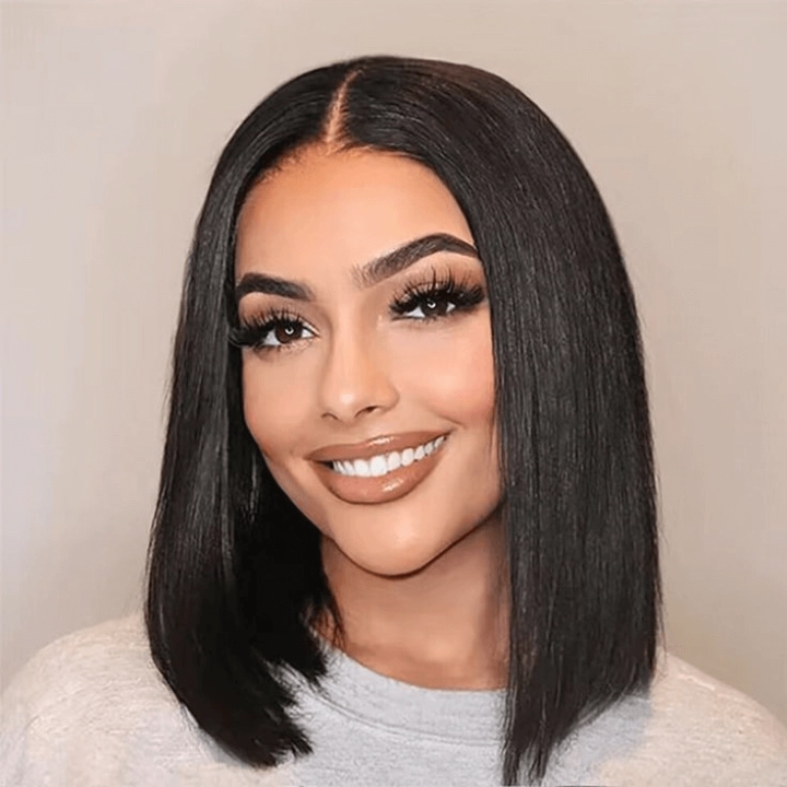 Tuneful 13x4 Short Human Hair Lace Frontal 150% Density Straight Bob Wigs Bogo Deal