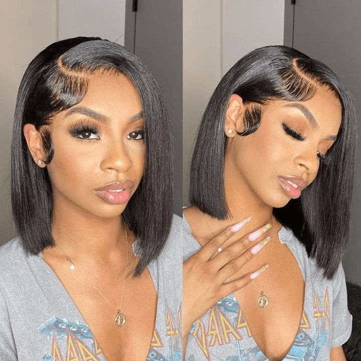 Tuneful 13x4 Short Human Hair Lace Frontal 150% Density Straight Bob Wigs Bogo Deal